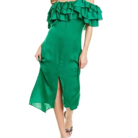 Maje Rovanta Ruffle Midi Dress - Green